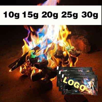 10g/25g Χρωματιστή φωτιά Φλόγες σκόνη Πυρκαγιά Πυροτεχνία Φλόγες Τρικ για υπαίθριο κάμπινγκ Πικνίκ